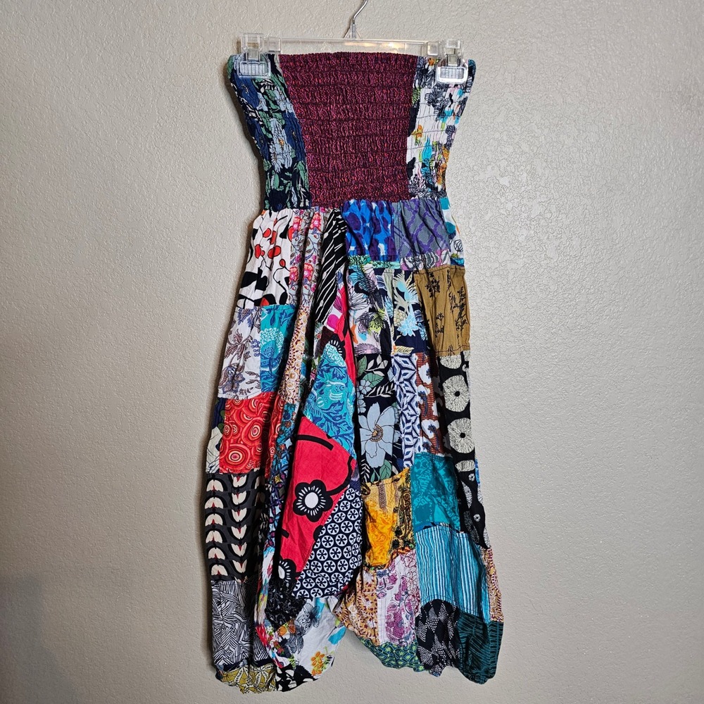 Boho Patchwork Harem Drop Crotch Pants Smocked Mu… - image 2